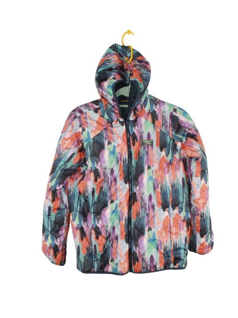 LL Bean Girls L 14-16 Reversible Jacket Primaloft Hooded Coat Colorful Pink